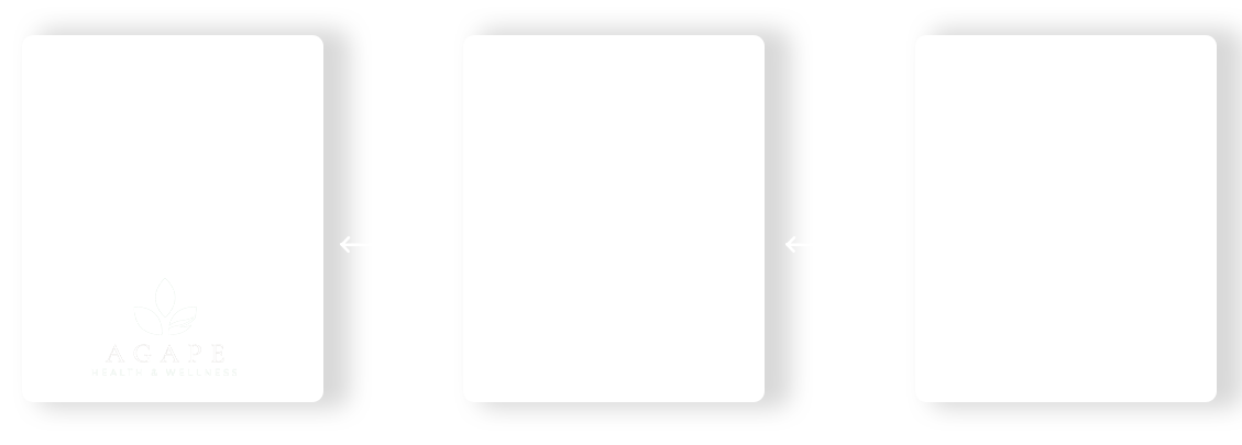 Continuum of care: Mental Health and Psychiatry (Agape Health and Wellness) — psychiatric care, therapy, medication management; Outpatient Recovery (Recovery Hub) — IOP, outpatient, community-based care; Residential Treatment (Transformation House) — 24/7 structured care, co-occurring treatment. Patients move in both directions between all three.